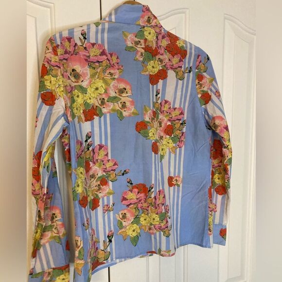 Tucker Silk Cotton Blend Button Down Collared Artsy Cottage Floral Blouse Small - Picture 3 of 11